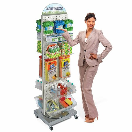 Azar Displays Two-Sided Pegboard Floor Display on Revolving Wheeled Base. Spinner Rack Stand. 700253-CLR